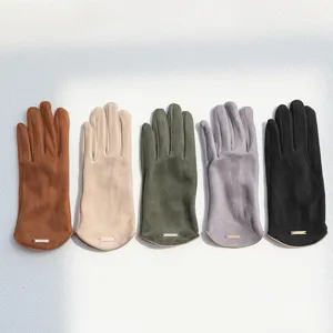 Faux suede warm winter gloves in multiple colors, windproof full finger commuting gloves.