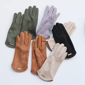 Women's autumn and winter warm imitation suede gloves, multiple fashion colors available.