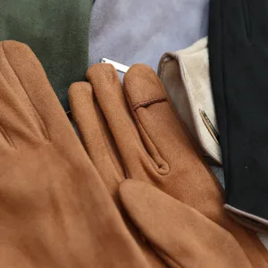 Faux suede warm winter gloves for women men, fleece lined windproof driving gloves.
