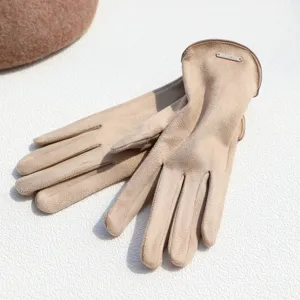 Khaki faux suede warm gloves for women winter daily commute windproof stylish elegant apparel