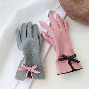 Women winter warm touch screen gloves faux suede fleece lined bow cute driving gloves