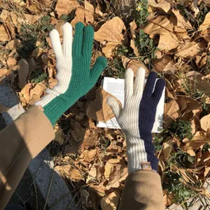 Guantes de punto de color block invierno cálidos táctiles moda lana mujer elegantes