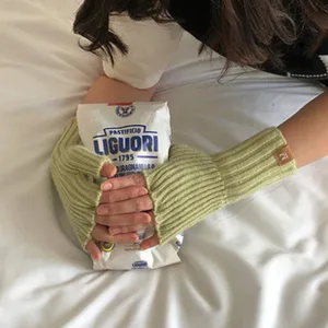 Damen Winter einfarbige Strick fingerlose Handschuhe gemütliche weiche warme Armwärmer