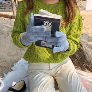 Guantes de invierno cálidos de punto para mujer guantes de lana sin dedos táctiles otoño.