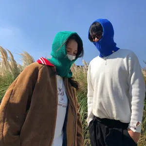 Cagoule tricotée d'hiver unisexe capuche chaude élégante couleur unie tour de cou extérieur