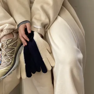Women colorblock knit gloves winter warm soft cozy casual everyday fashion detail view