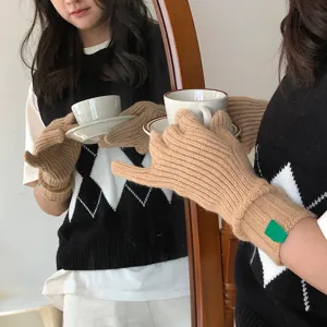 Guantes de punto gruesos para mujer invierno cálidos cortavientos de dedos lisos
