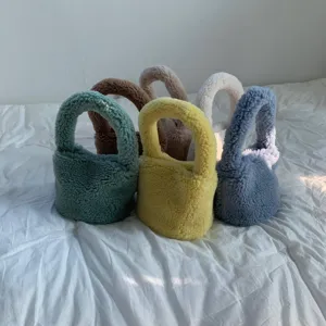 Sac à main peluche duveteux hiver mignon sac fourre-tout en laine d'agneau couleurs