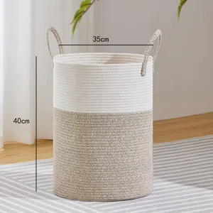 Panier à Linge en Polyester Tissé Grand Panier de Rangement Avec Poignées Pour Vêtements Jouets Organisation de la Maison