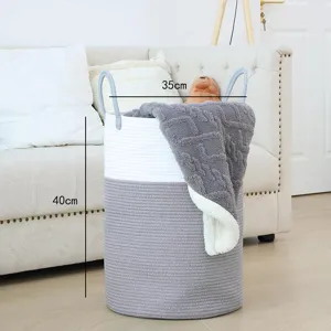 Panier de rangement en corde de coton corbeille a linge avec poignees pour jouets maison
