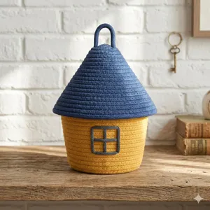 Panier de rangement en corde de coton avec couvercle jolie forme de maison organisateur