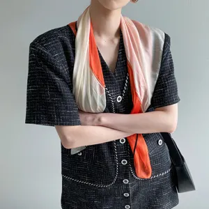 Color block chiffon scarf, lightweight spring neckerchief for women fashion stylish.