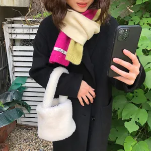 Korean style color-block knitted winter scarf, warm wool neck warmer for women fashion.