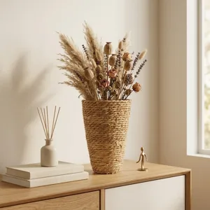 Geflochtener Rohrkolben Trockenblumen Korb Heim Wohnzimmer Deko rustikale Blumen Vase