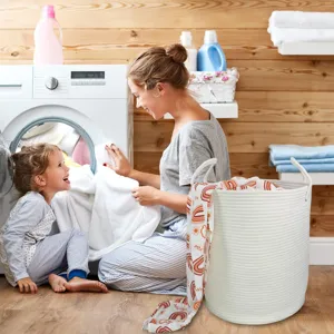 Nordic cotton rope laundry basket woven storage hamper toy organizer bin with handles