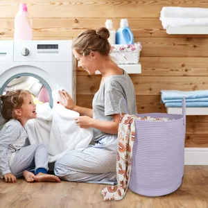 Nordic cotton rope laundry basket woven storage bin for clothes toys and home sundries.