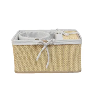 Set de cestas de almacenamiento rústicas tejidas de escritorio, caja de almacenamiento.