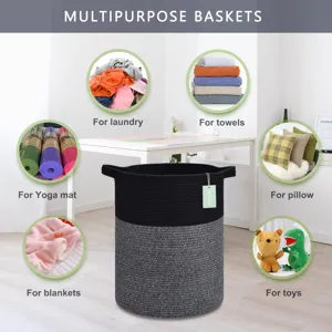 Panier de rangement en corde de coton avec poignées, grand panier à linge tissé pour jouets.