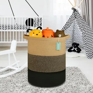 Panier de Rangement Tissé en Corde de Coton Grand Panier à Linge pour Chambre Balcon Organisateur Décoratif Fait Main avec Poignées