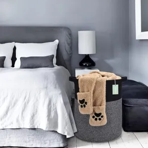 Panier à linge en corde de coton avec poignées grand rangement tissé pour chambre à coucher