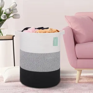 Panier à linge en corde de coton tissé boîte de rangement avec poignées pour chambre et salon