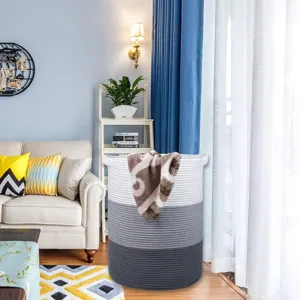 Panier a linge en corde de coton panier de rangement tisse avec poignees pour organisation chambre