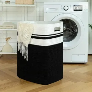 Panier à linge en corde de coton grand rangement tissé pour vêtements, couvertures et salon.