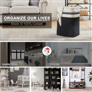 Panier a linge en corde de coton noir et blanc boite de rangement pour chambre a coucher