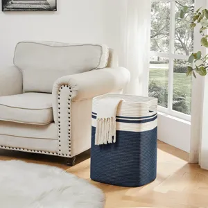 Panier a linge en corde de coton tisse rangement salon chambre pour vetements et couvertures