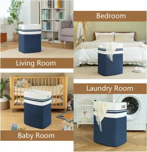Panier a linge en corde de coton rangement pour salon chambre salle de bain blanc bleu