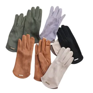 Faux suede warm winter gloves for women, fleece lined touch screen driving gloves multi-color.