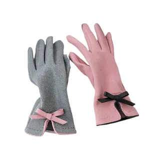 Women winter touch screen plush warm gloves, cute bow cozy fleece driving gloves main