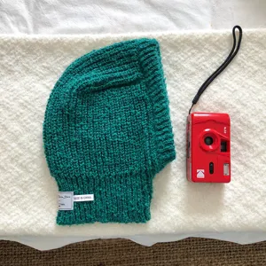 Solid color winter knit balaclava hood, warm fleece-lined ear protection knitted hat for women.