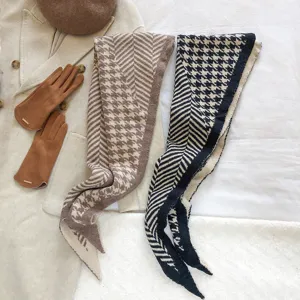 Bufanda de punto elegante con estampado pata de gallo y espiga chal cálido de invierno mujer