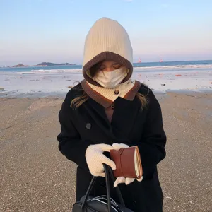 Knitted hooded scarf and gloves set winter warm chic stylish beach fashion accessory item