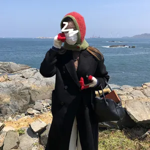 Knitted color-block balaclava wool hood neck warmer for winter outdoor fashion style