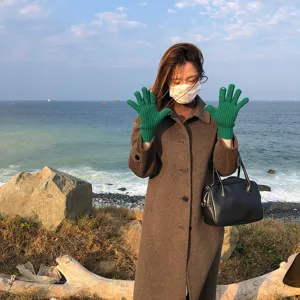 Guantes de punto de invierno verdes para mujer, guantes tácticos térmicos de color liso cálidos.