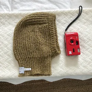 Brown knitted balaclava winter warm hood for women casual daily wear stylish accessory.
