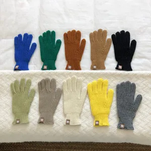 Guantes de punto de color sólido vista detallada, guantes de invierno cálidos de cinco dedos.