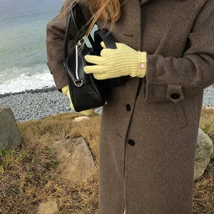 Guantes de punto cálidos de invierno para mujer color sólido cinco dedos pantalla táctil lana