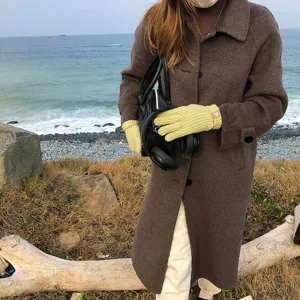 Guantes de invierno de mujer cálidos de punto táctil color sólido guantes de lana