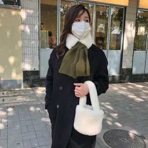 Χειμερινό ζεστό σετ φουλάρι και τσάντα βελούδου, χοντρό πλεκτό κολάρο λαιμού για γυναίκες.
