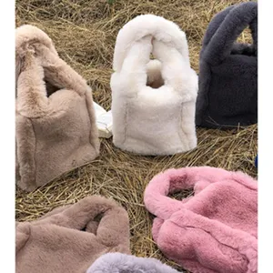 Sac bandoulière en peluche d'hiver doux fausse fourrure pochette téléphone sac à main duveteux casual.