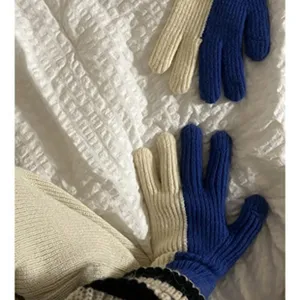 Strickhandschuhe fuer den Winter warme farbblockierende weiche bequeme Fuenffingerhandschuhe