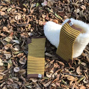 Guantes de punto sin dedos a rayas marrones y amarillas guantes de lana de invierno para estudiantes