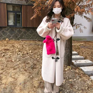 Joli sac bandoulière téléphone en peluche lapin pour femme, doux sac moelleux d'hiver.