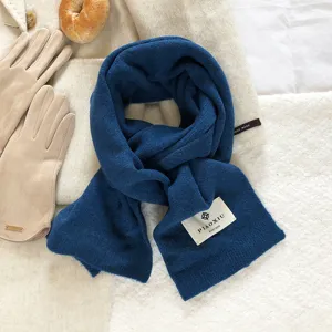 Cozy blue knit winter scarf, soft solid color basic warm neckerchief for cold weather