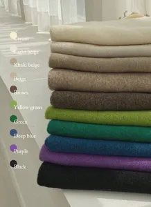 Primo piano di sciarpe invernali morbide e spesse in misto lana, vari colori.