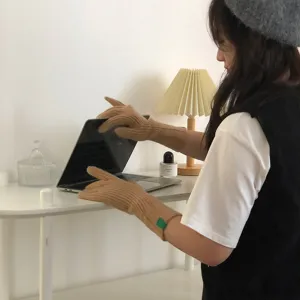 Guantes largos de punto cálidos de invierno para mujer, guantes térmicos de lana gruesa lisos.