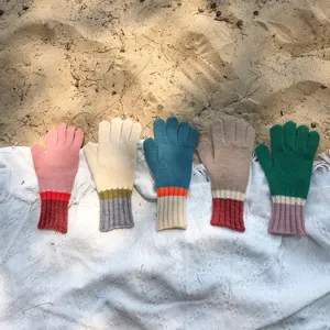 Colorful knit fingerless gloves, cozy winter warm gloves for outdoor cycling and daily wear.